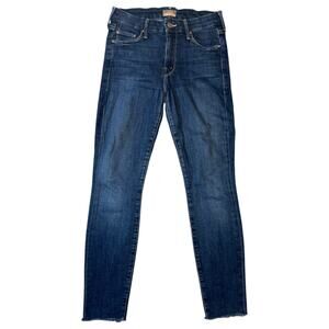 Mother The Looker Ankle Fray Jeans Girl Crush Blue Skinny Stretch Denim Size 27